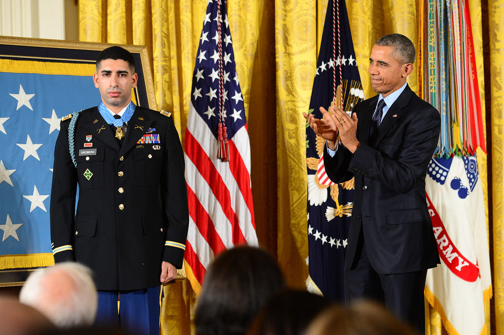 President Barack Obama presents the Medal of Honor to retired U.S. Army Capt. Florent Groberg